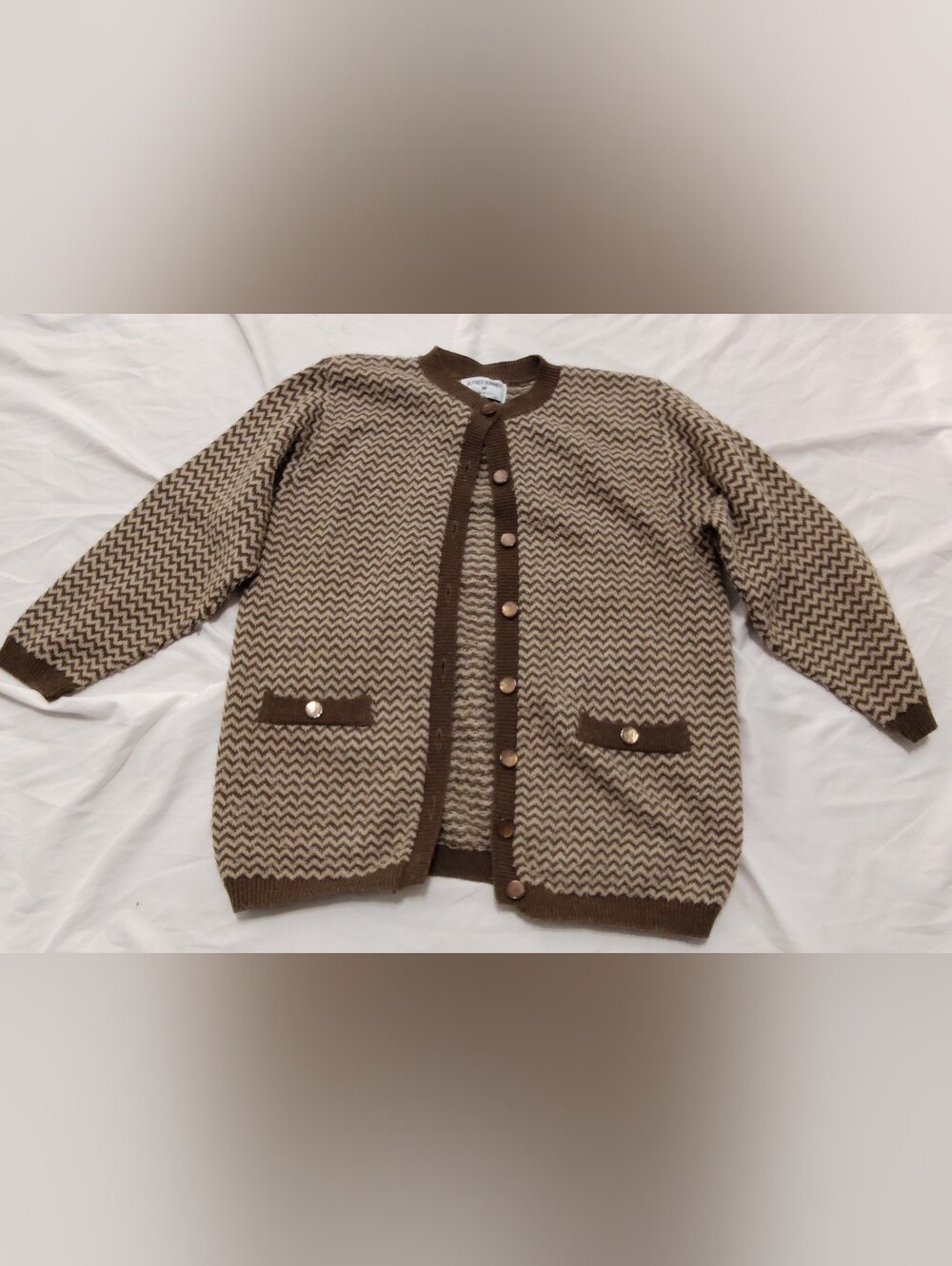 Alfred Dunner Women's Brown and Cream Chevron Cardigan M